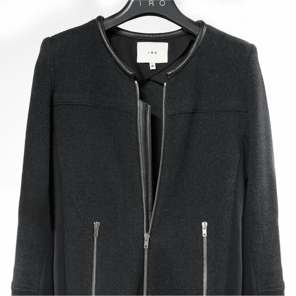 IRO Clever Dark Grey Knitted Jacket with Lambskin Trim - Picture 2 of 15